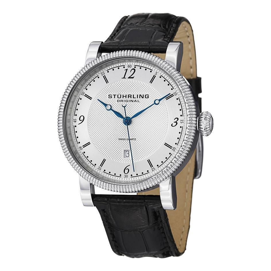 Stuhrling 719 01 Parliament Quartz Stainless Steel Leather Strap Mens Watch