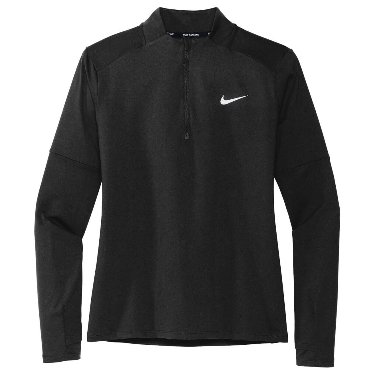 Nike Ladies Dri-fit Moisture Wicking 1/2 Zip Pullover Drop Tail Thumbholes S-2XL - BLACK, s: Black, Grey, Red, Royal, Blue, Navy, Gray, Green