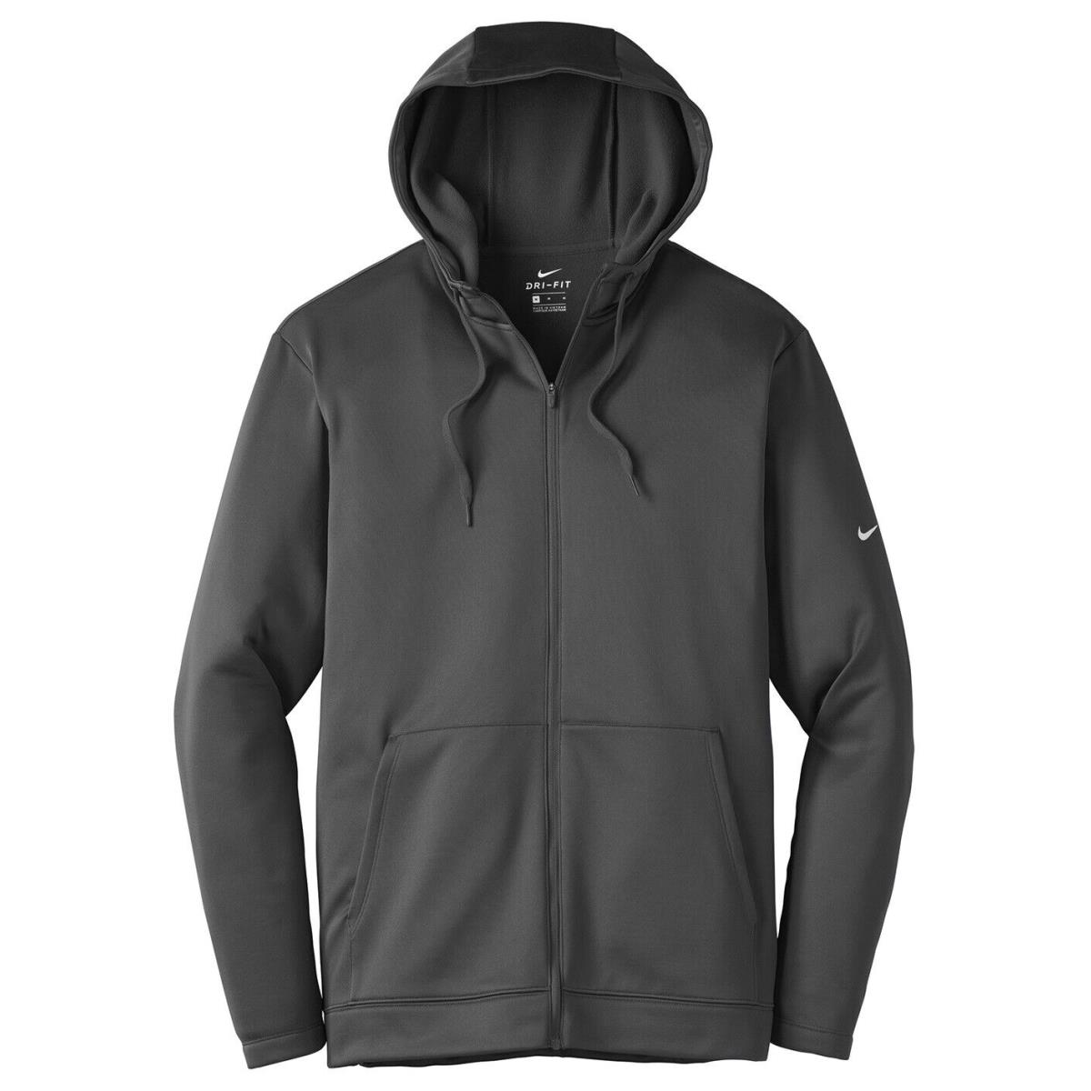 Men`s Nike Breathable Wicking Therma-fit Hoodie Zip UP Drawcords. XS-4XL Anthracite Grey