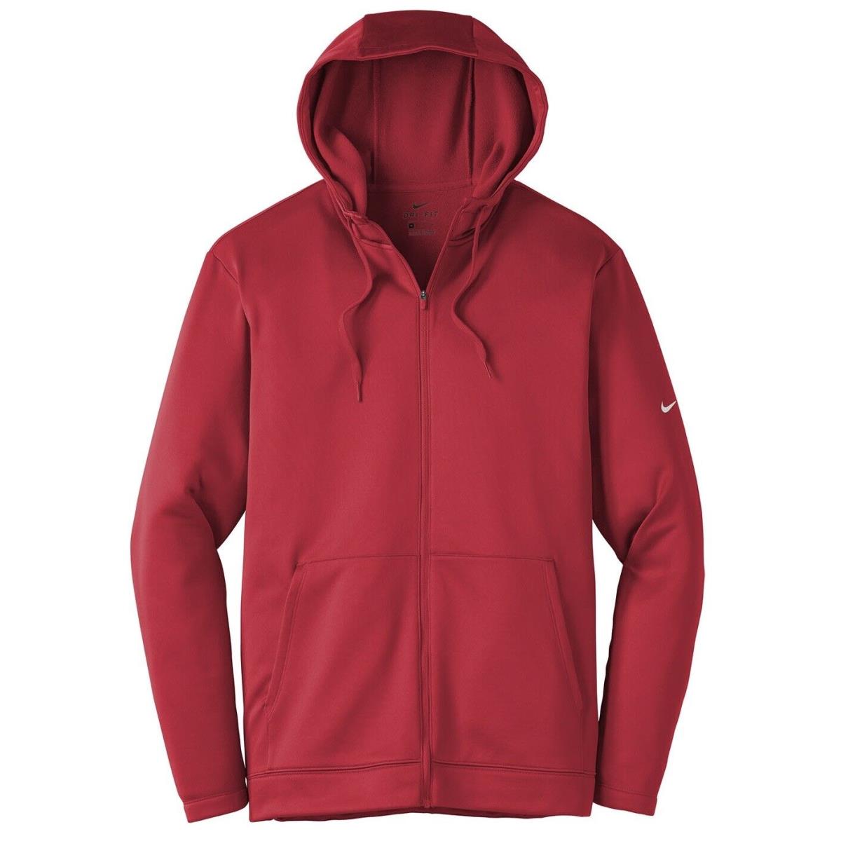 Men`s Nike Breathable Wicking Therma-fit Hoodie Zip UP Drawcords. XS-4XL Red