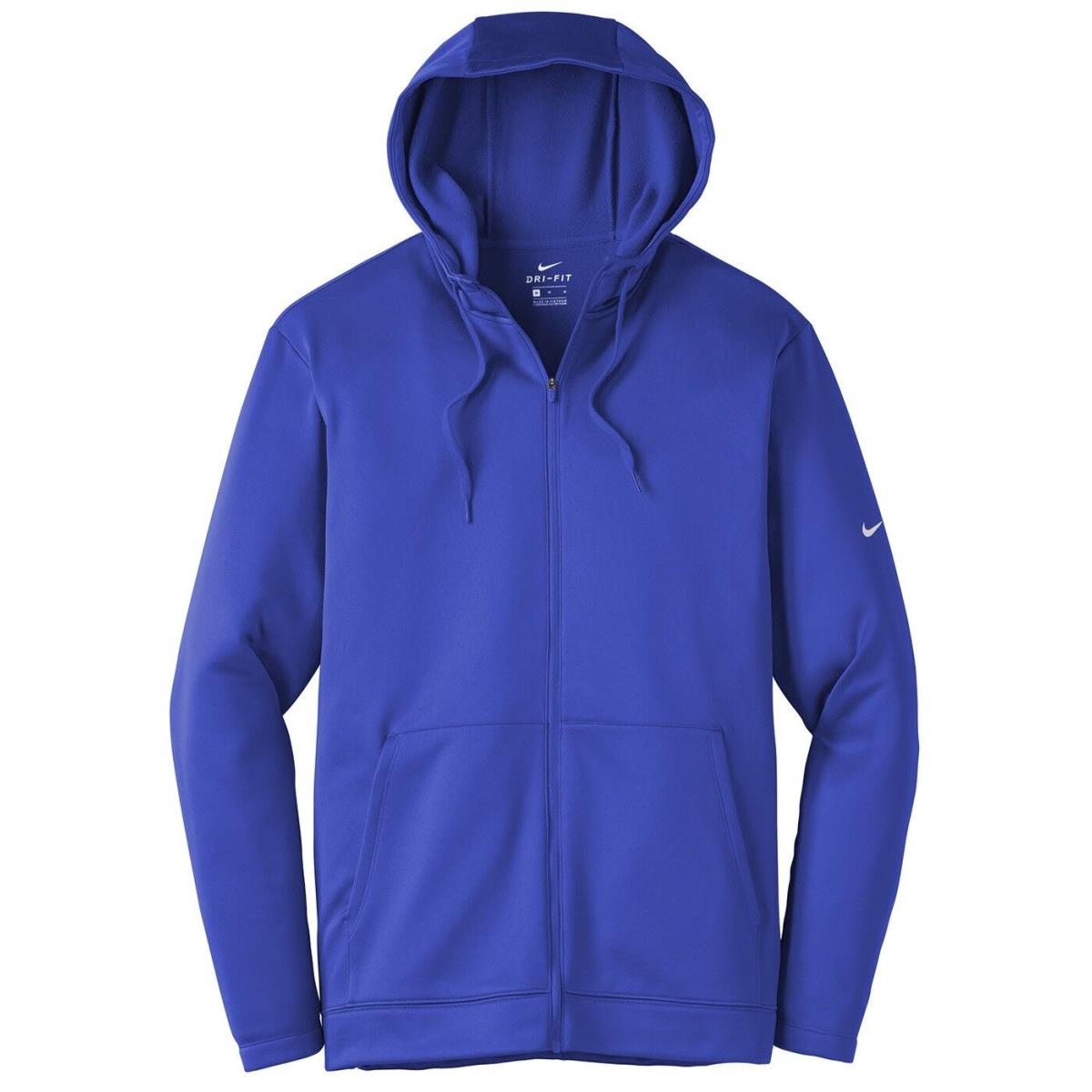 Men`s Nike Breathable Wicking Therma-fit Hoodie Zip UP Drawcords. XS-4XL Royal Blue