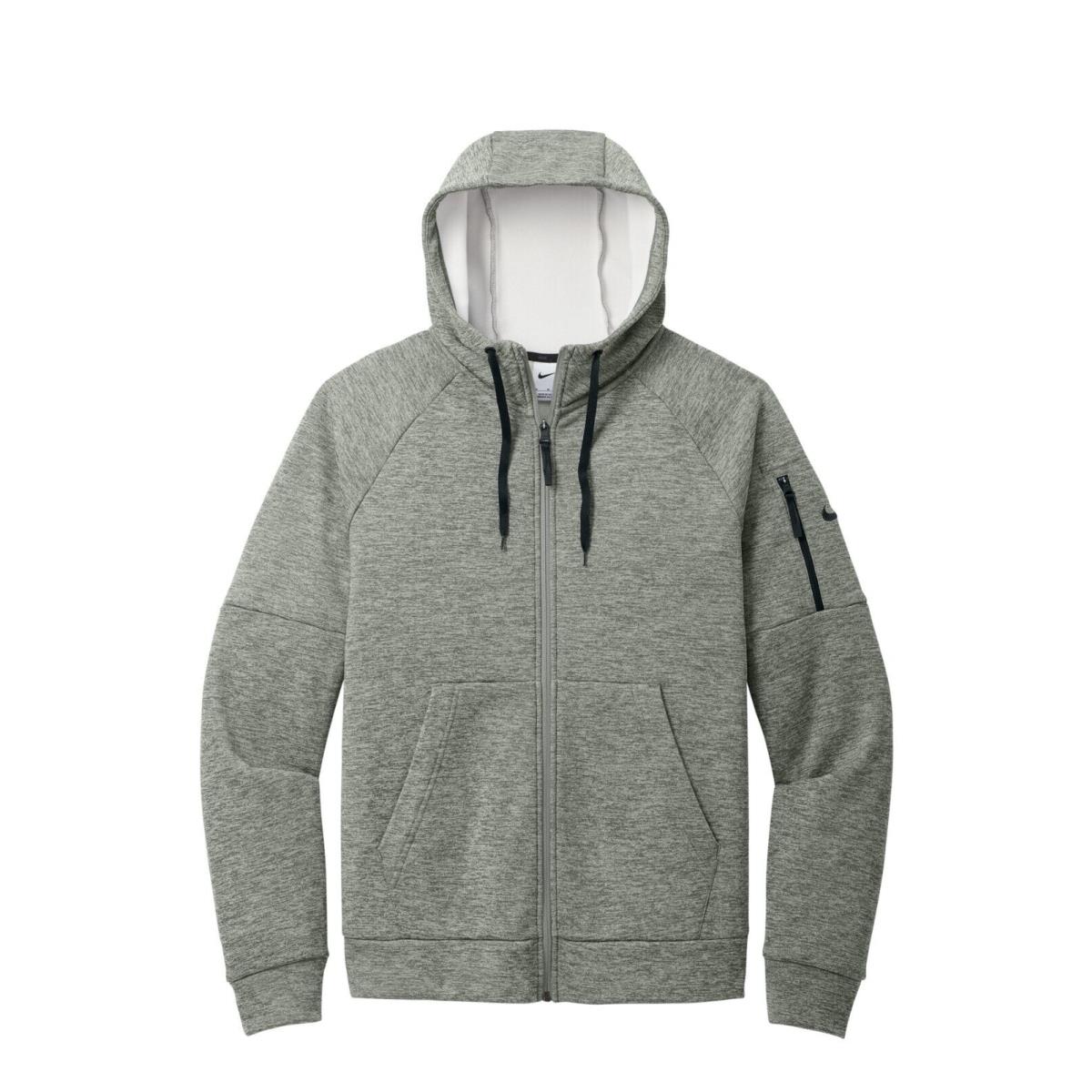 Men`s Nike Therma-fit Full Zip Fleece Hoodie Arm Pocket Hood Drawcords XS-4XL Dark Gray Heather