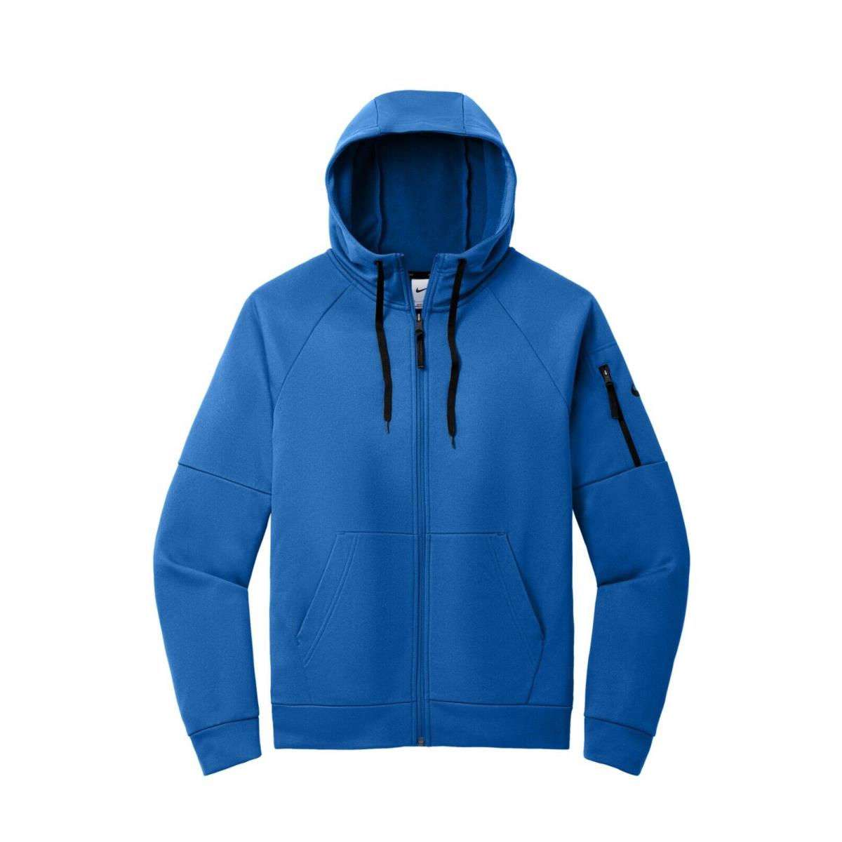 Men`s Nike Therma-fit Full Zip Fleece Hoodie Arm Pocket Hood Drawcords XS-4XL Game Royal