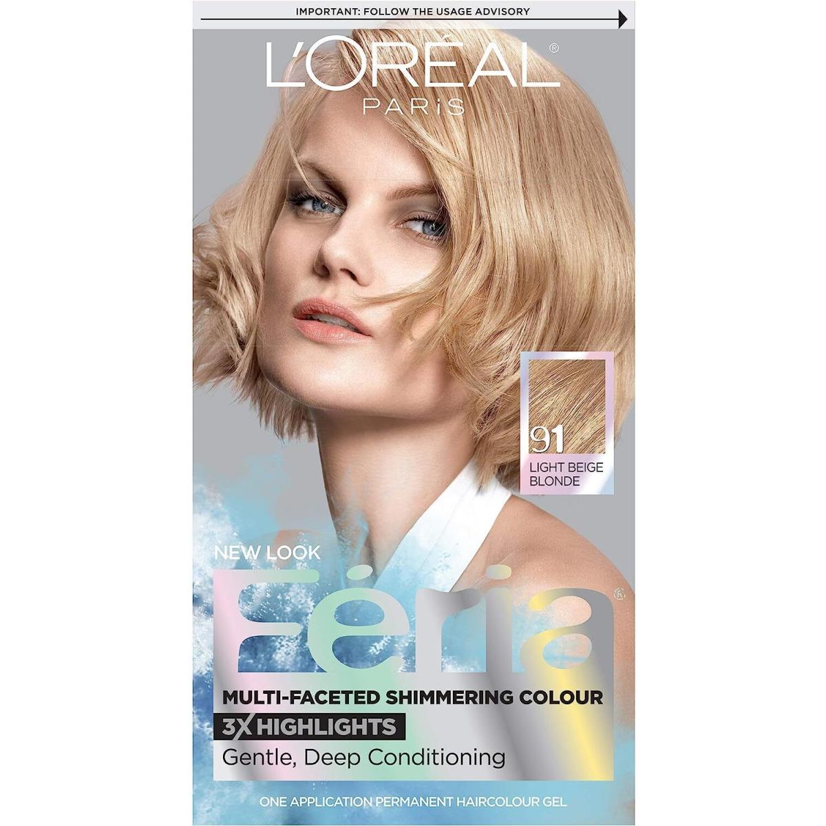 L`oreal Feria Multi-faceted Shimmering Hair Color 91 Light Beige Blonde 3 Pack