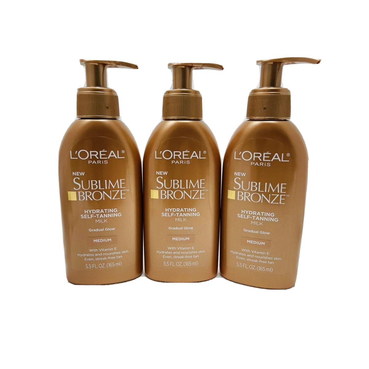 3 Loreal Sublime Bronze Hydrating Self Tanning Milk Medium 5.5oz Scuffed Bottle