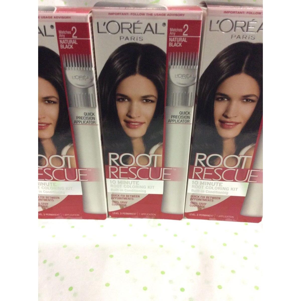 3 X L`oreal Root Rescue 10 Minute Root Coloring Kit Natural Black 2 Hair Color