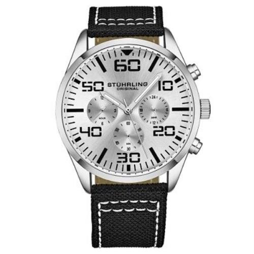 Stuhrling 4001 1 Quartz Chronograph Black Nylon Strap Mens Watch