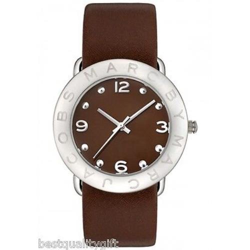New-marc Jacobs Brown Leather Band Dial Silver Lady`s WATCH-MBM1139
