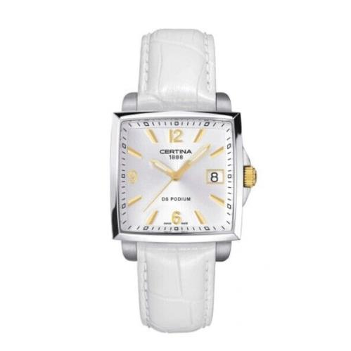 Certina Women`s DS Podium 32mm Quartz Watch C0013102603700 - Dial: Silver, Band: White, Other Dial: Silver