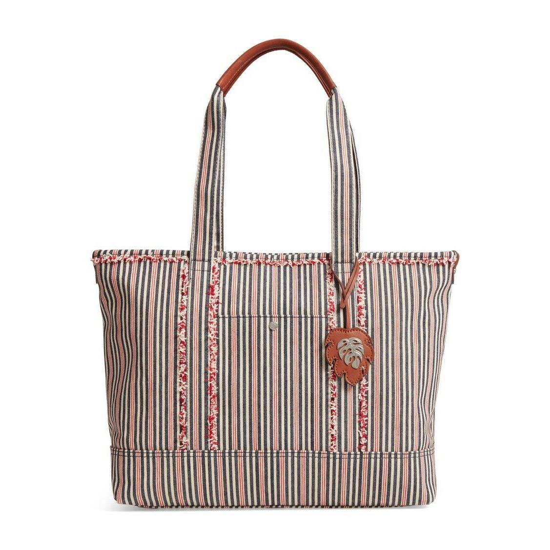 Tommy Bahama Jitney Tote Red Cream Blue Adorable Beach Bag Purse Canvas
