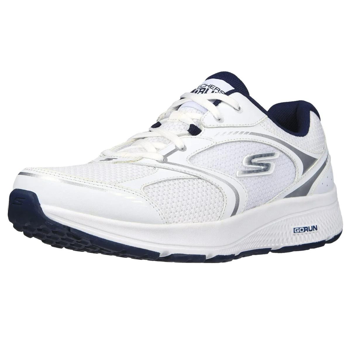 Mens Skechers GO Run Consistent Specie White Navy Mesh Leather Running Shoes - White