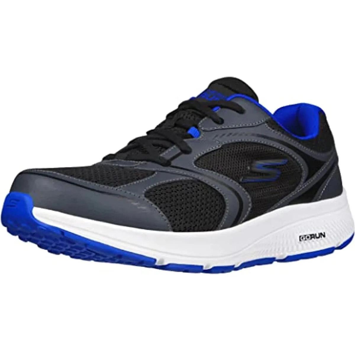 Mens Skechers GO Run Consistent Specie Black Blue Mesh Leather Running Shoes - Black