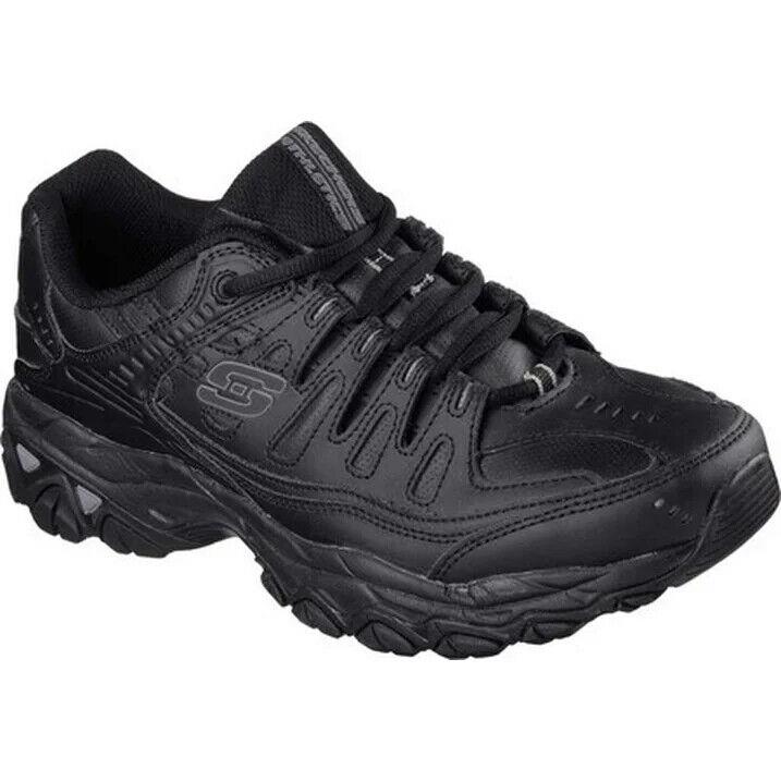 Mens Skechers After Burn Memory Fit Reprint Black Leather Training Shoes - Black