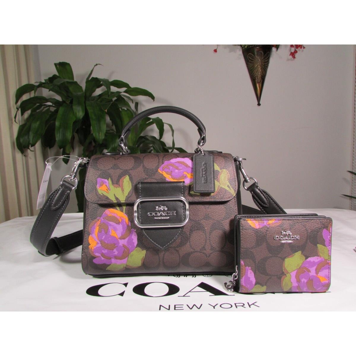 Coach Signature Rose Print Satchel CL463 Wallet CL664 Brown/iris Multi