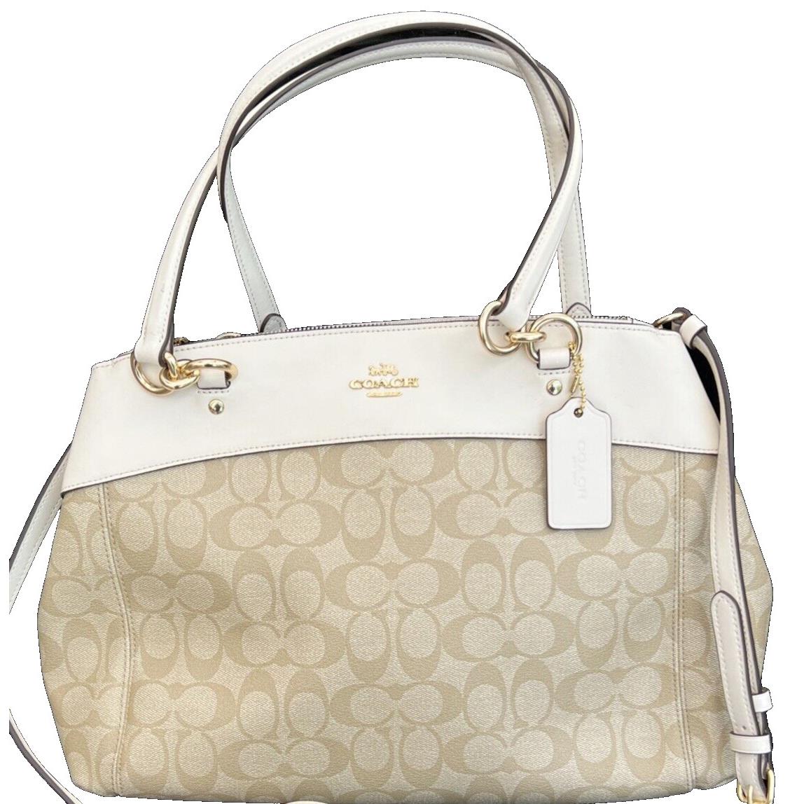 Coach Cream Leather Signature Canvas Jacquard Logo C s Shoulder Purse