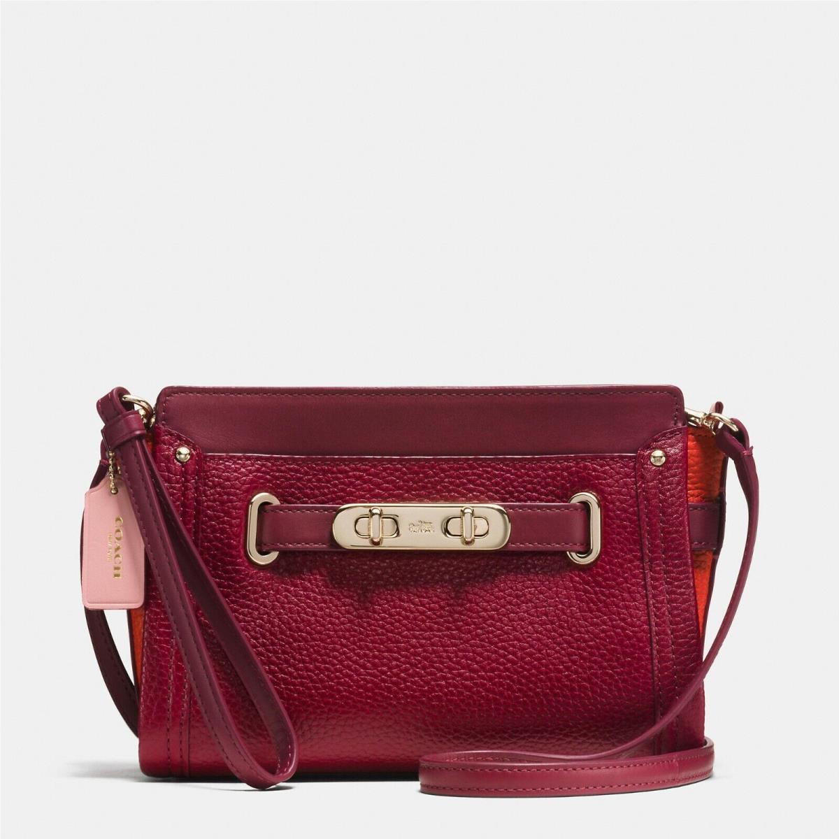 Coach Swagger Colorblock Convertible Clutch Crossbody Black Cherry
