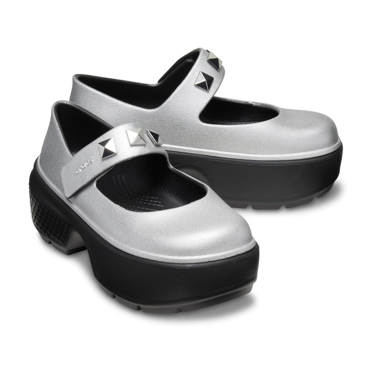 Unisex Heels Crocs Stomp Mary Janes Silver