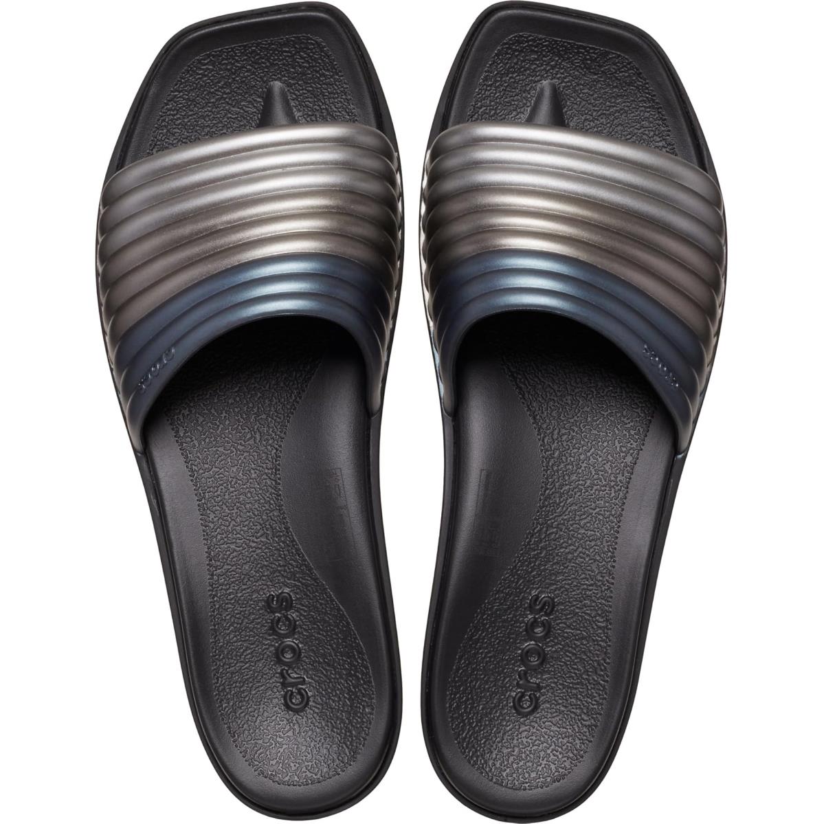 Woman`s Sandals Crocs Miami Slide Sandals - Metallic Black