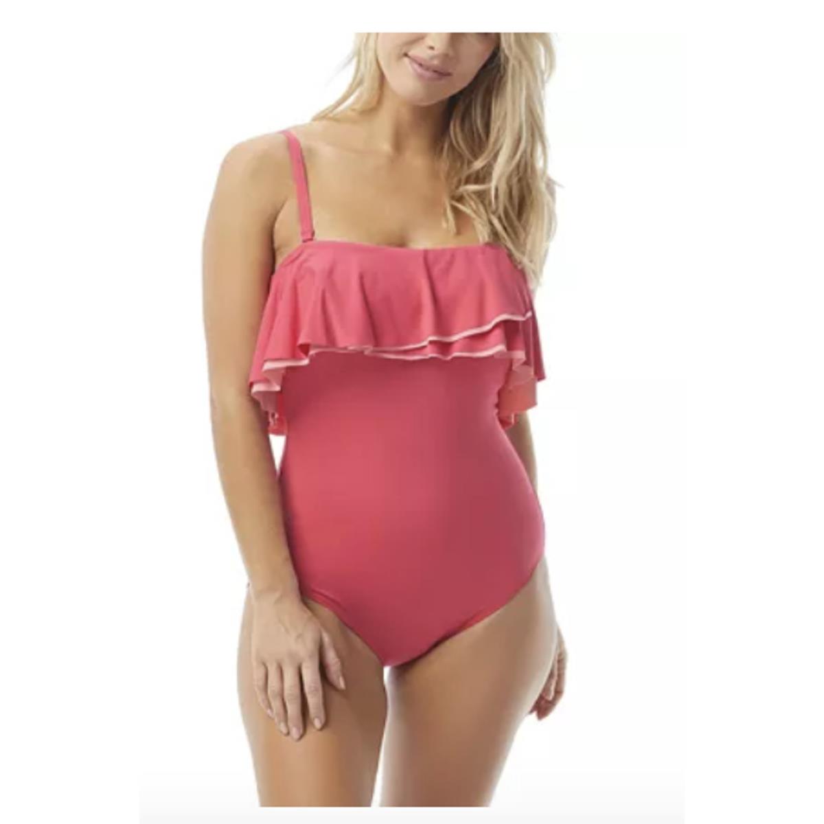 Contours by Coco Reef Pink Agate Ruffle Bandeau One Piece Swimsuit 14 38D