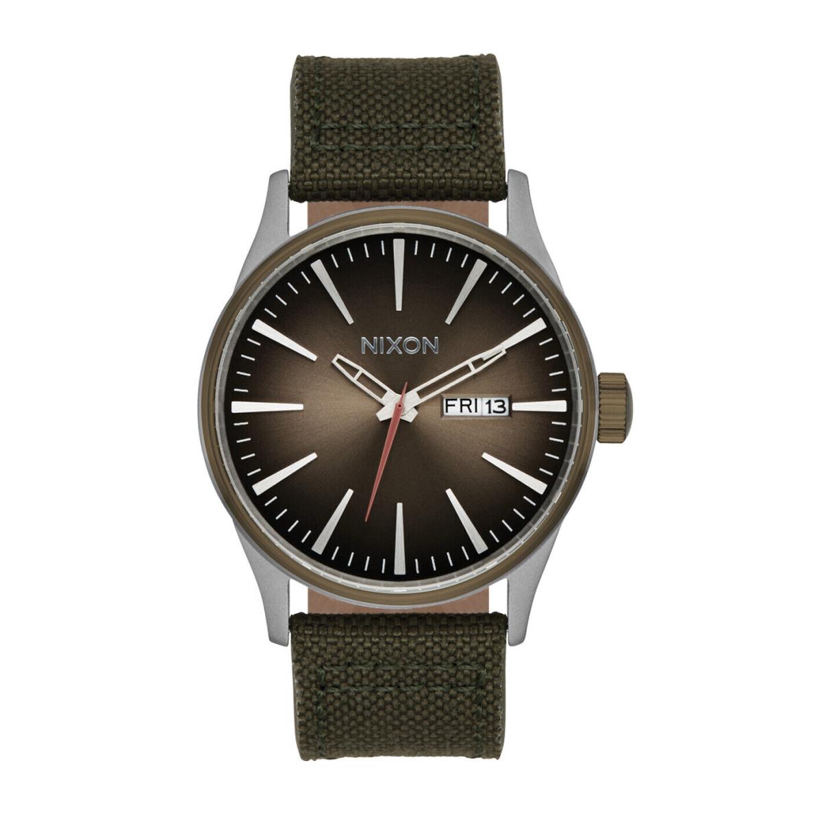 Nixon The Sentry Nylon Watch 5208-Silver-Light Brown-forest - 5208-Silver-Light Brown-Forest