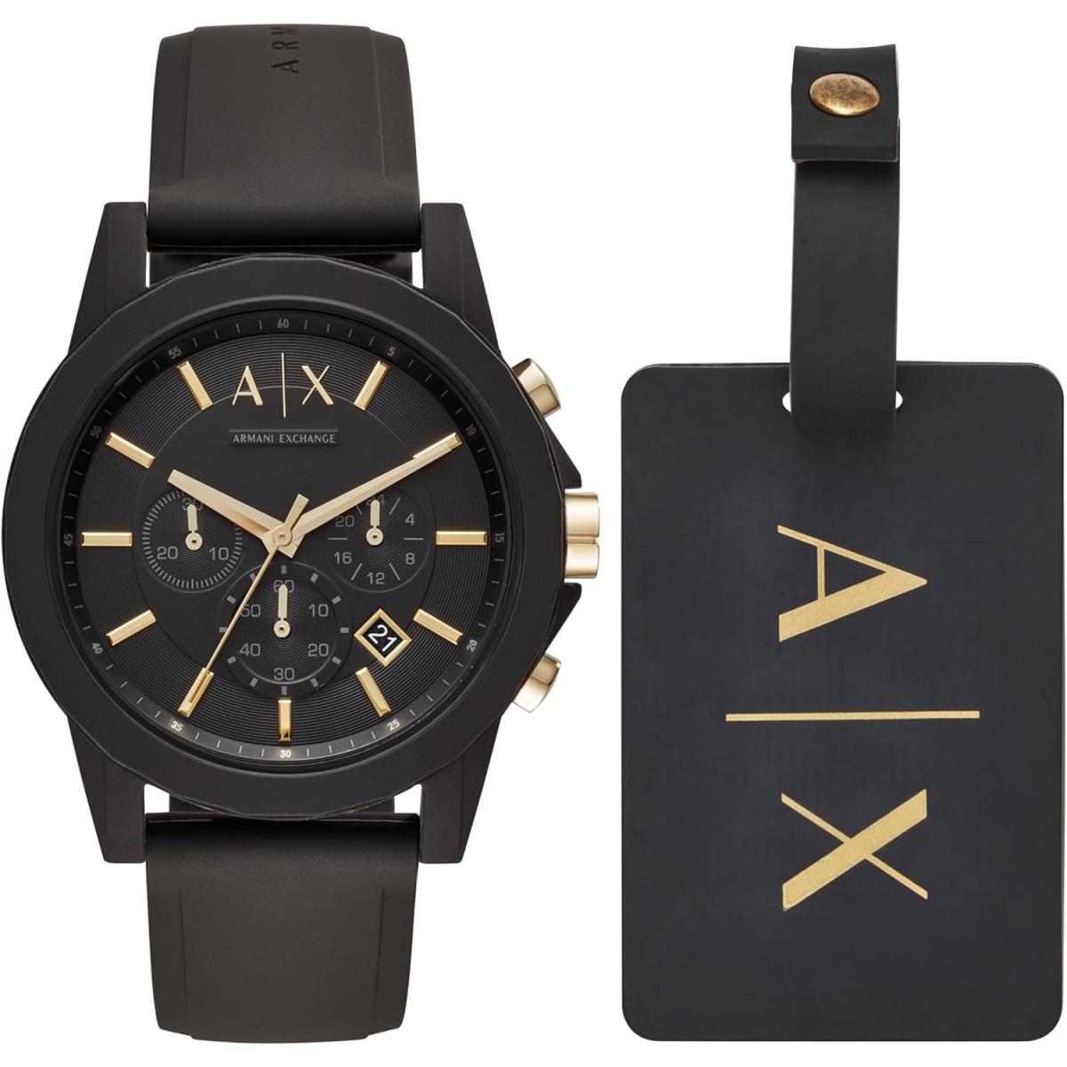 Armani Exchange Men`s Chronograph Watch with Band Options Watch And Luggage Tag Gift Set