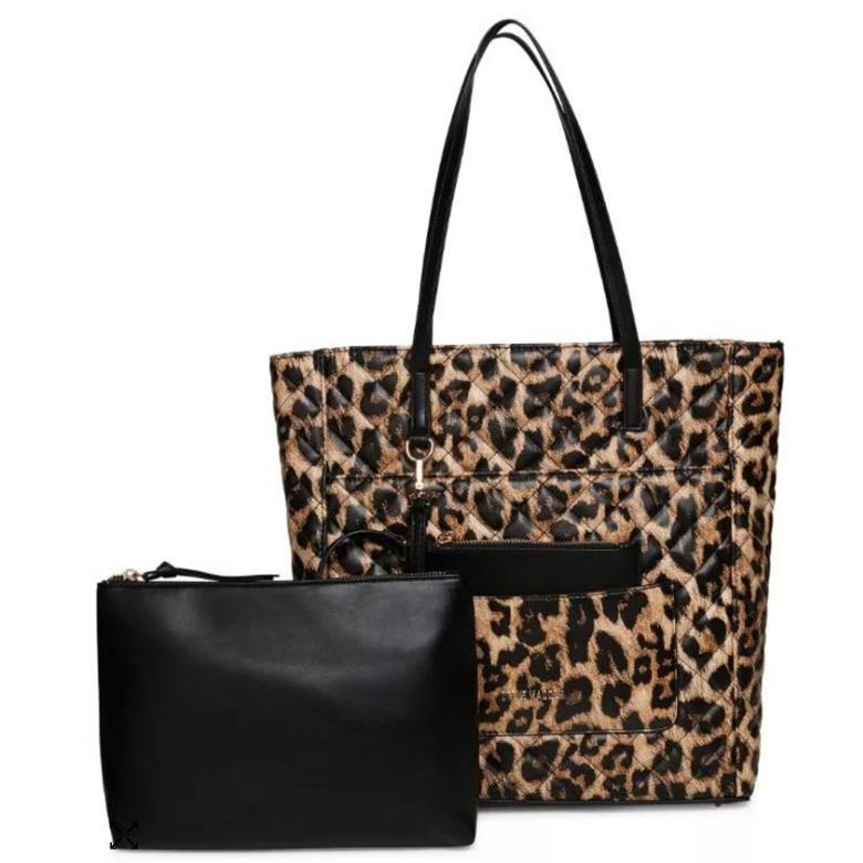 Steve Madden XL Tote 3-Piece Set Bkimmy Leopard Quilted w/ Travel Bag Wristlet