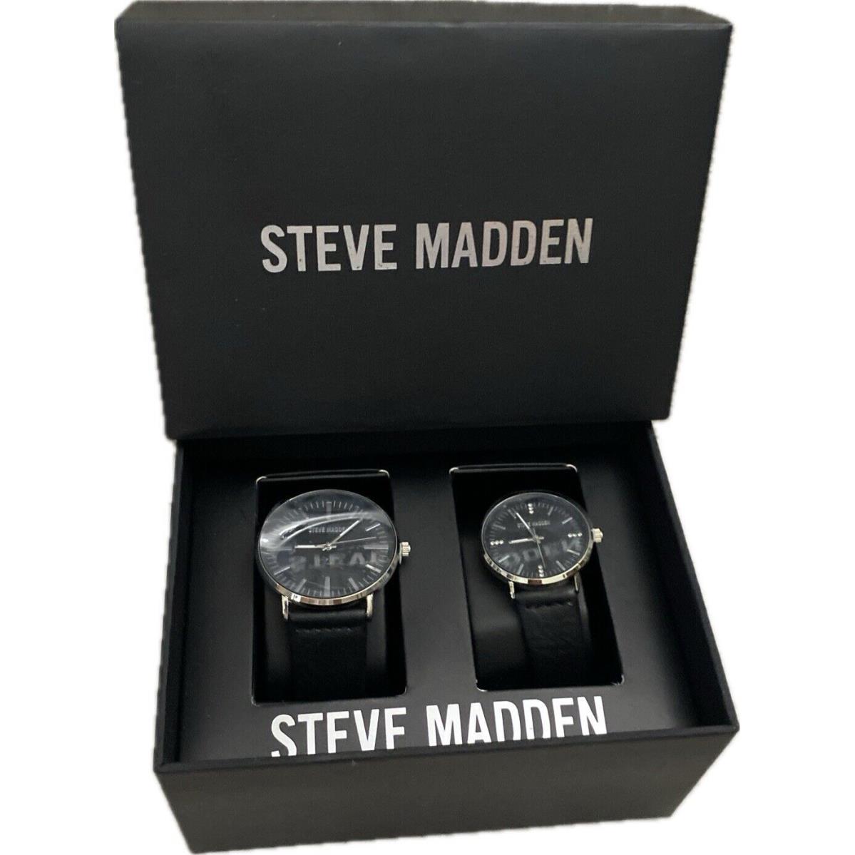 Steve Madden His Hers Watch Set Black Leather Band Rare