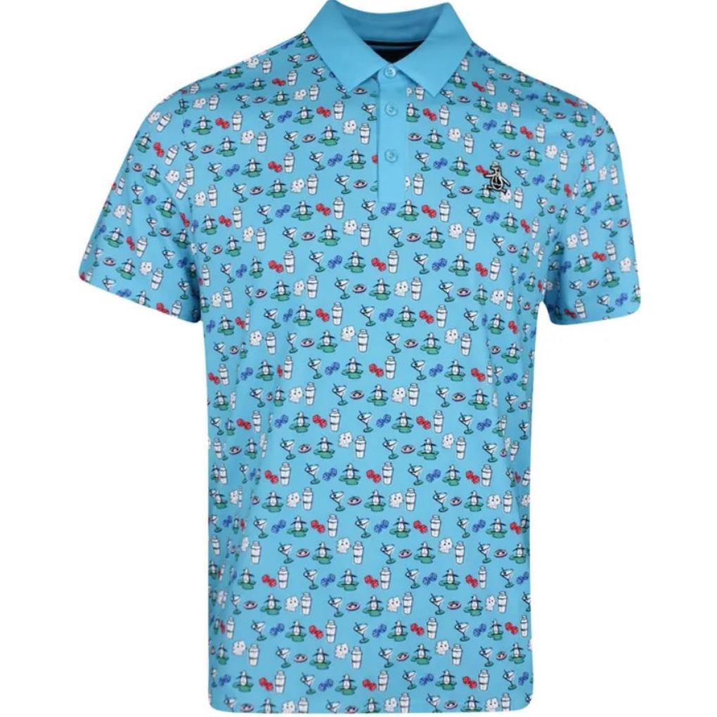 Original Penguin Polo Shirt Martini Print Blue Atoll Medium