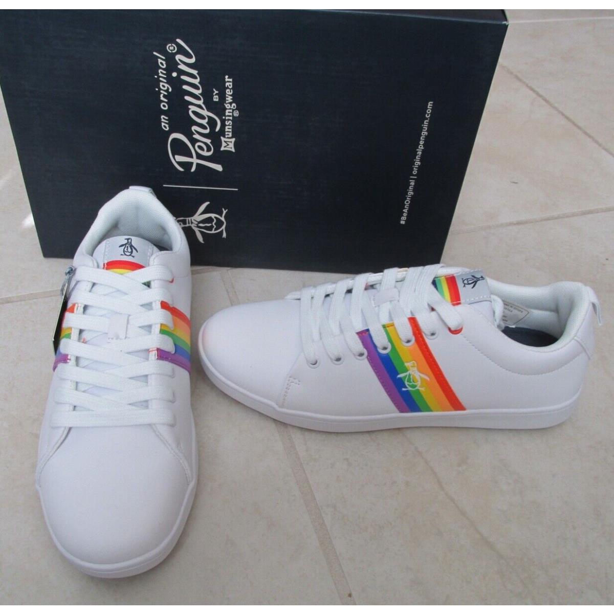 Original Penguin Pride Sneakers Men`s SZ 7.5 Womens 9 White with Rainbow