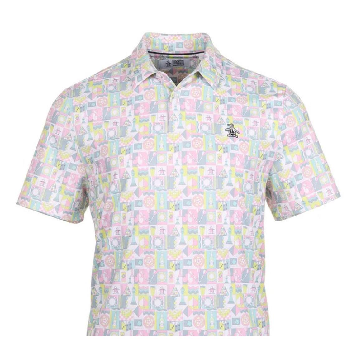 Original Penguin Polo Shirt Pete`s Game Grid Print Bright White Medium