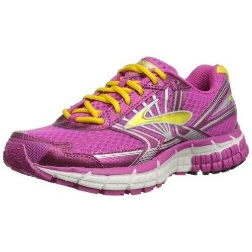 Brooks Adrenaline Gts 14 Pink Yellow Mesh Lace UP Size 6 Youth = 7.5 Womens