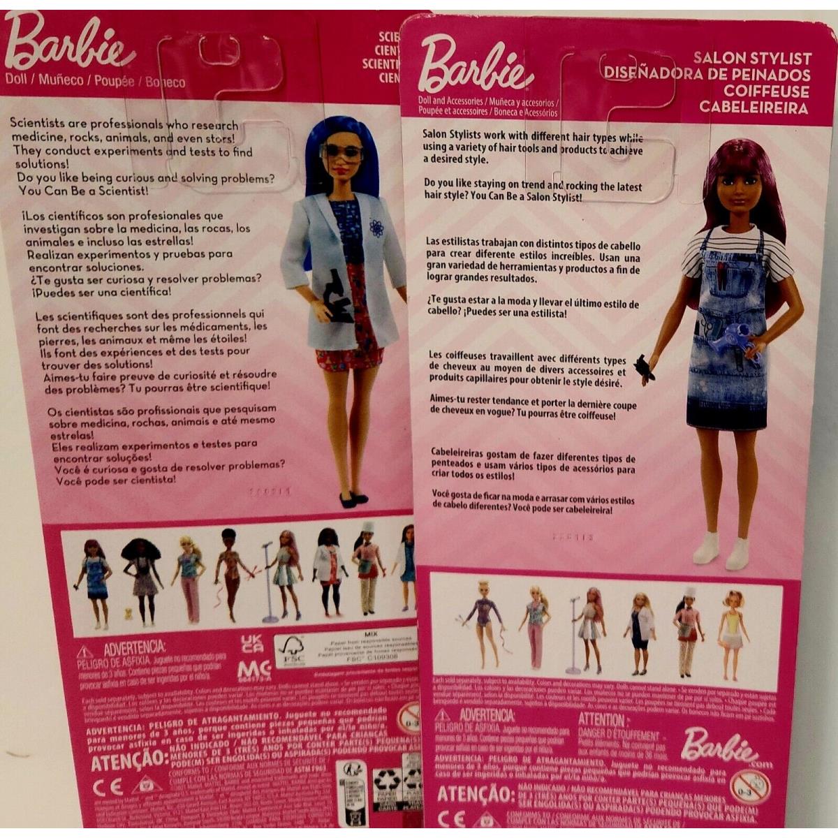 Career Barbie You Can Be Anything Scientist Hair Stylist Doll Bundle Of 2