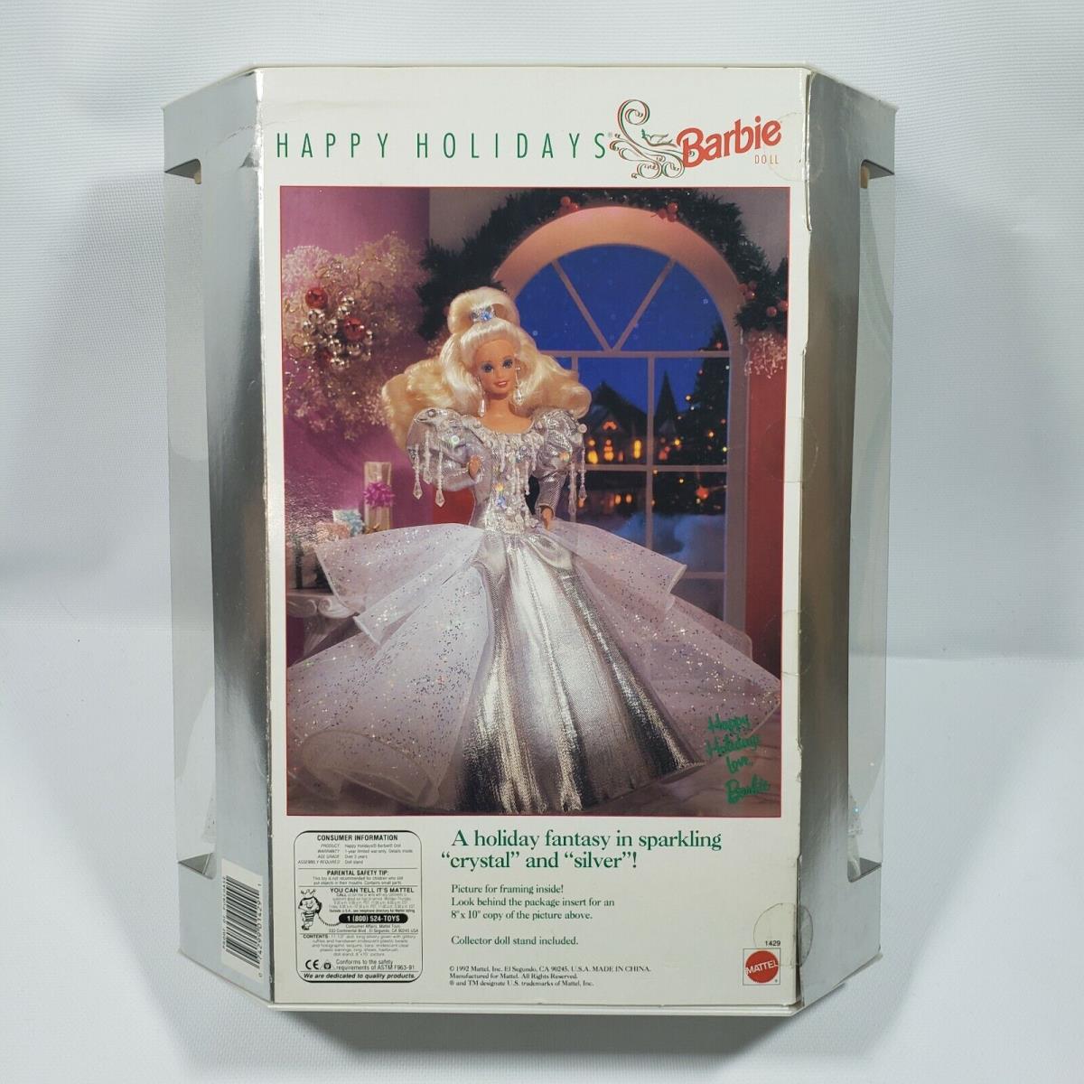 Vintage 1992 Happy Holidays Barbie Doll Blonde Hair Silver Dress Mattel 1429