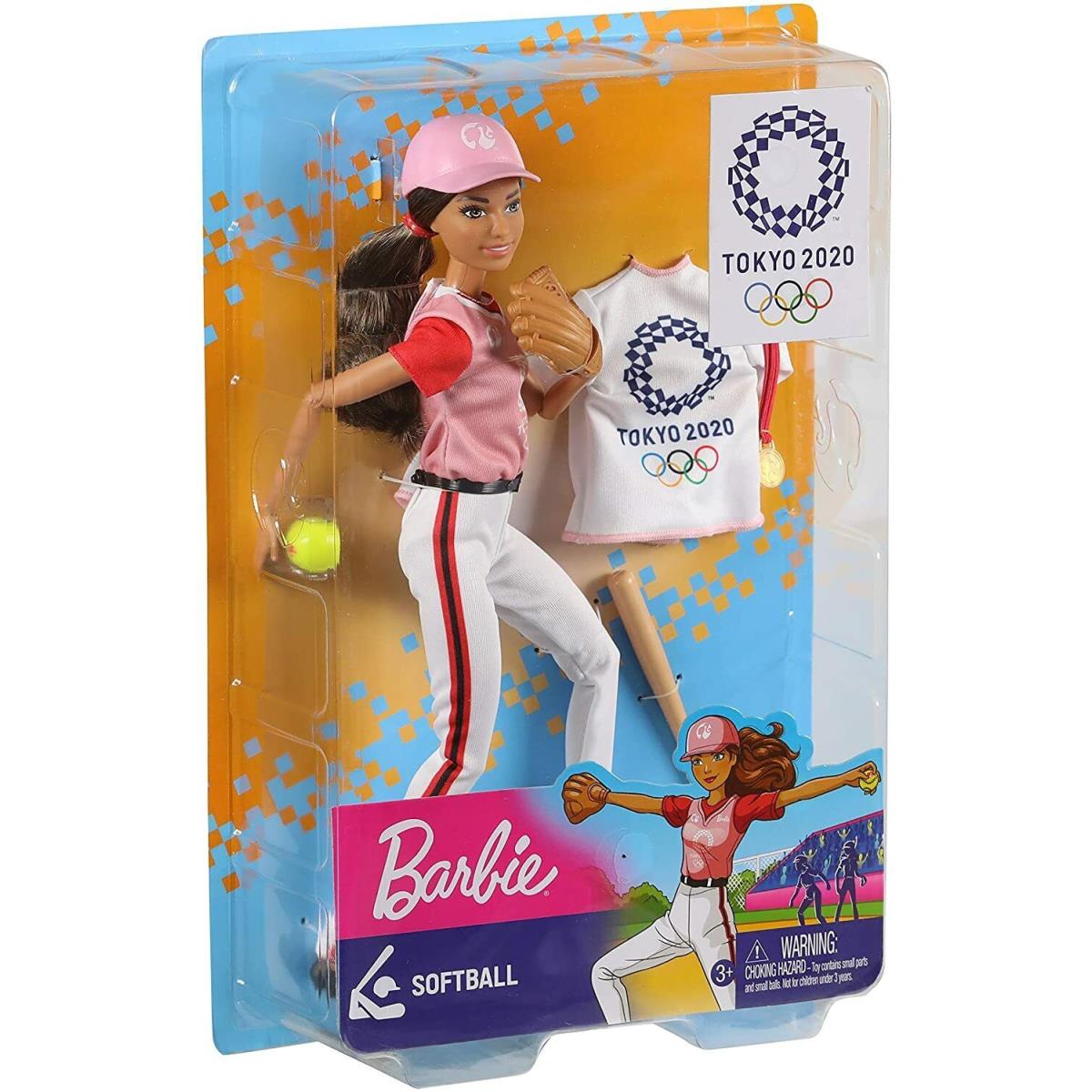 Barbie 2020 Tokyo Olympics Softball Player Doll Bat Glove Latina Baseball