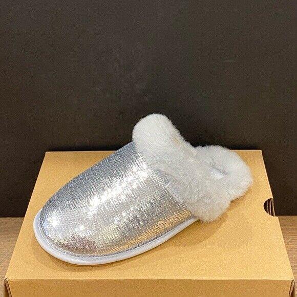 Ugg Women`s Scuffette II Mirror Ball Silver Slip On Slippers Shoes Flat 6-11