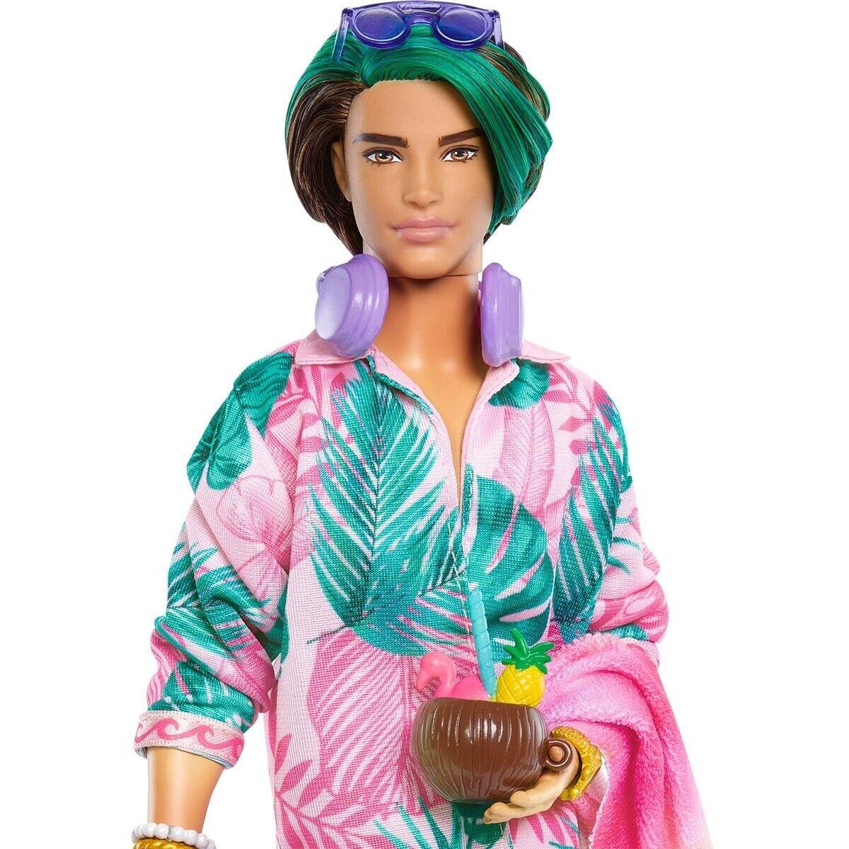 Extra Fly Ken Doll with Beach-themed Travel Clothes Accessories Barbie Extra