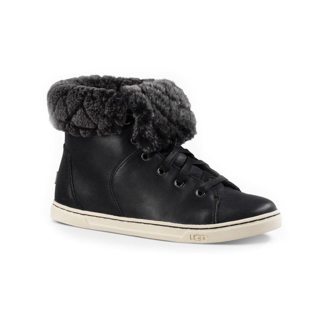 Ugg Croft Luxe Quilt Black Leather Fur High Top Sneakers Womens Size 8