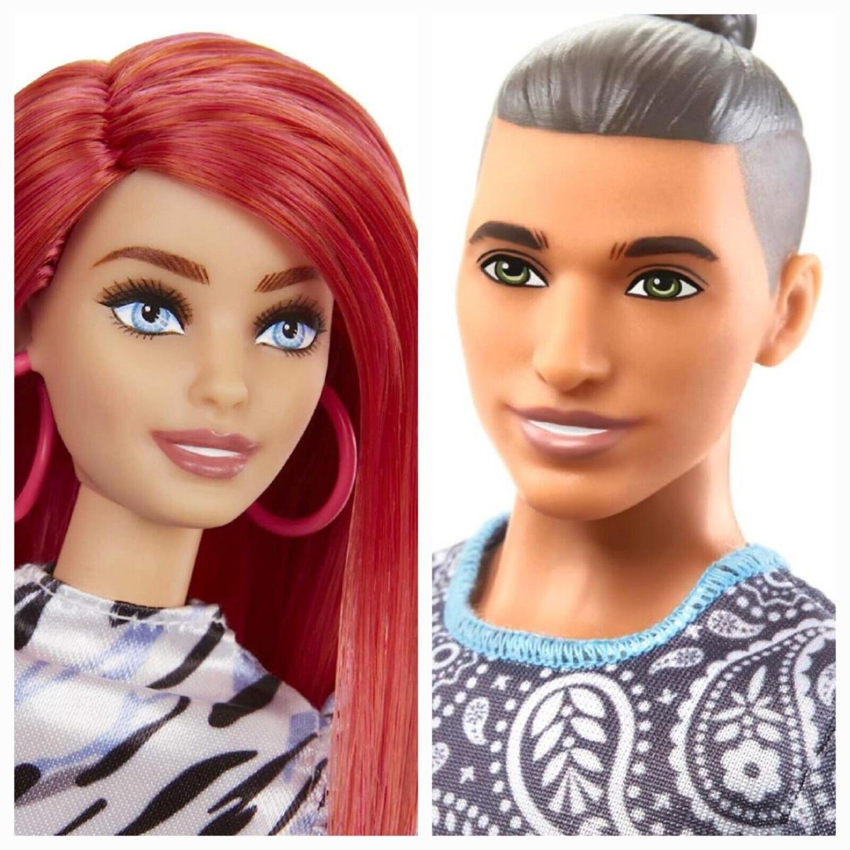 Barbie Ken 2 Pack Fashionista Red Hair Flat Chest Light Blue Eyes Ken Bun