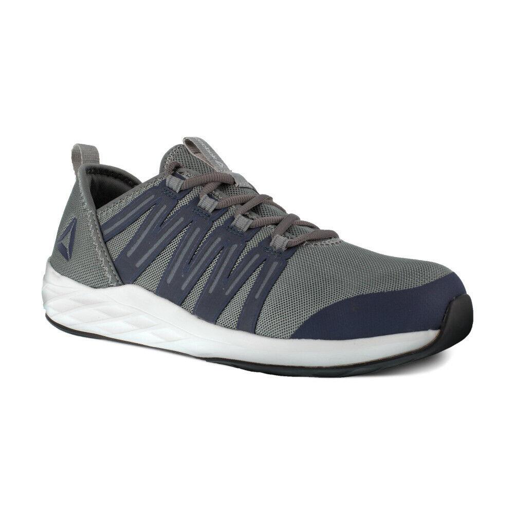 Reebok Astroride Steel Toe Athletic Work Shoe Grey Navy Rb2210 Slip Resistant - Coal Grey And Navy