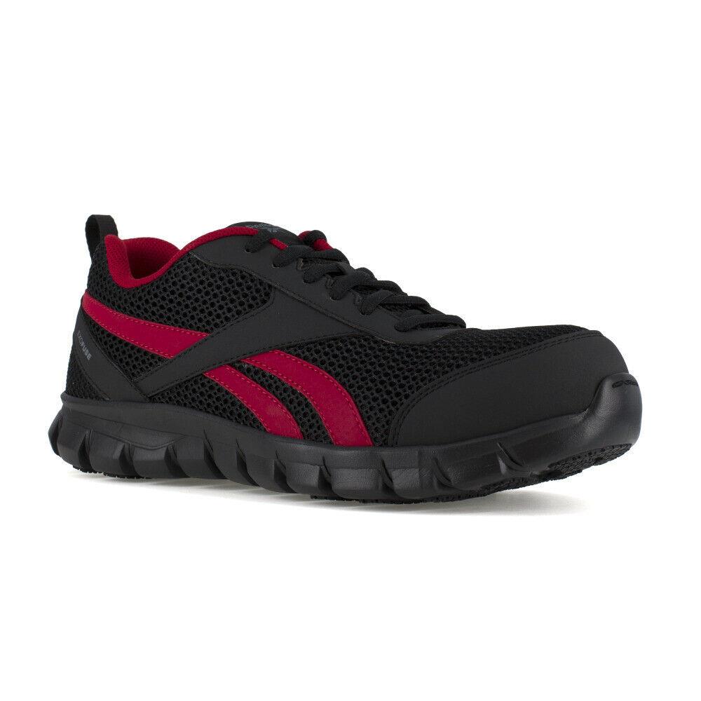 Reebok Work Mens Sublite Cushion Composite Toe Athletic Work Shoe Black/red - Black/Red