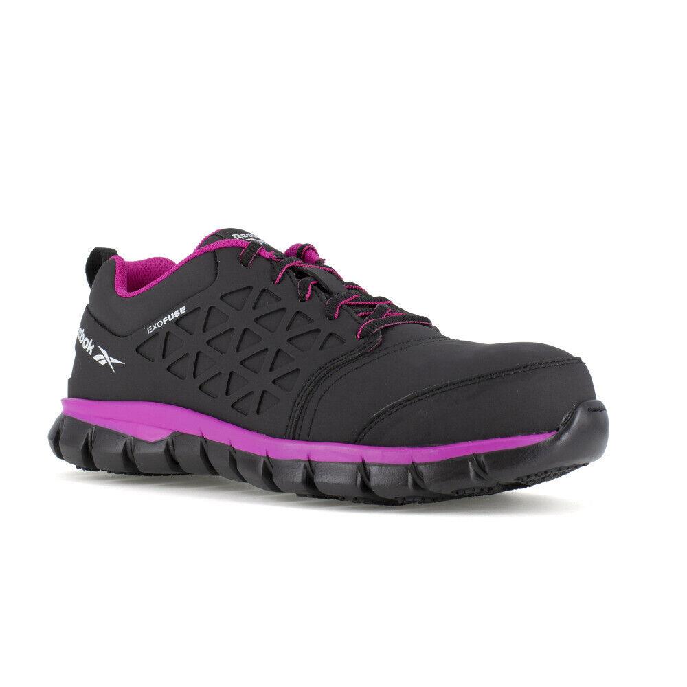 Reebok Work Womens Sublite Cushion Composite Toe Athletic Work Shoe Black/pink - Black