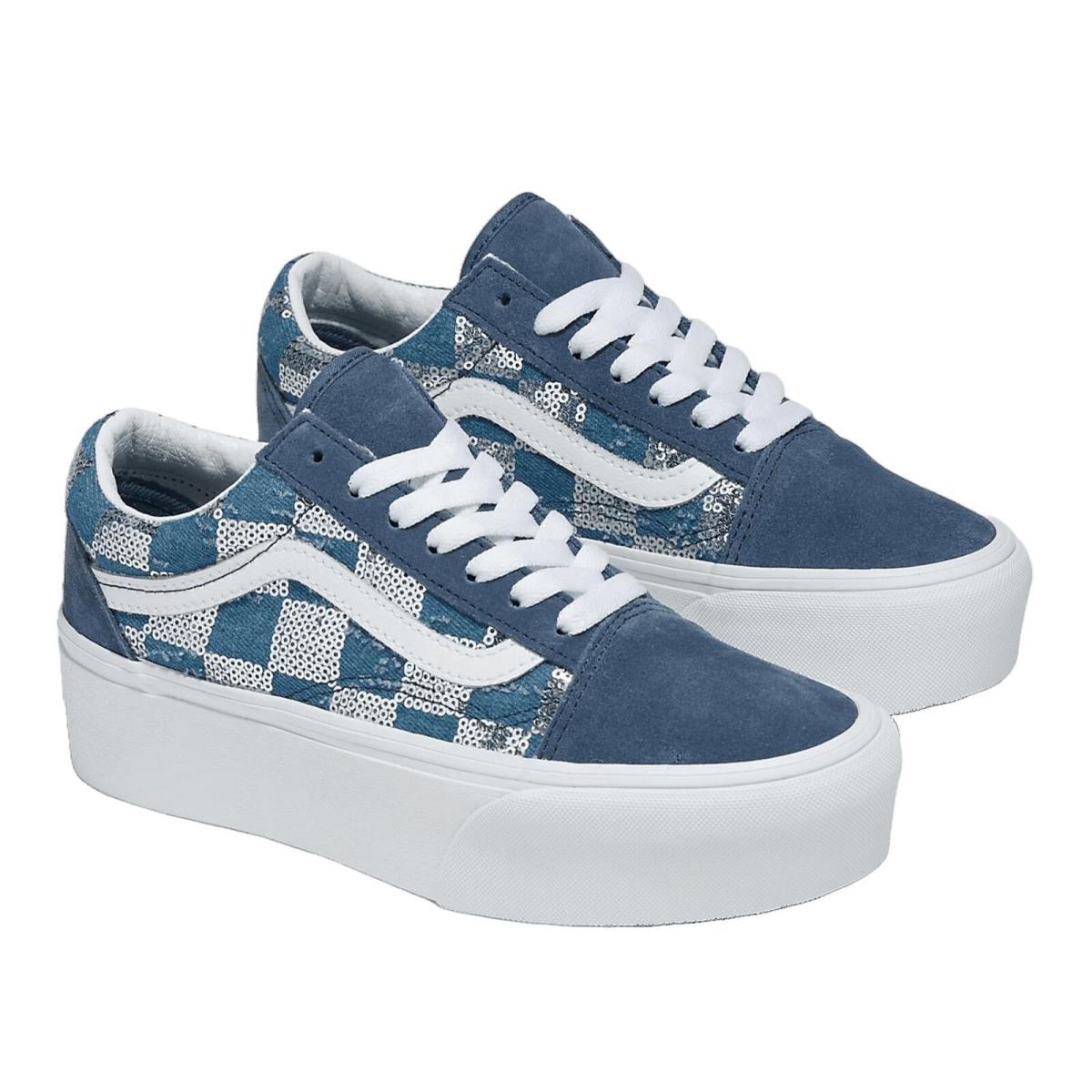 VN0009PZAHU Mens Vans Old Skool Stackform - Glimmr Check/Vintage Indigo