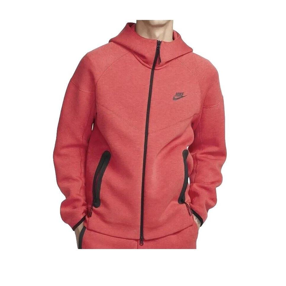 Nike Sportswear Tech Fleece Full Zip Hoodie Light Red Mens Large FB7921-672