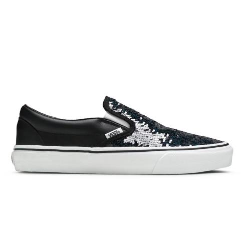 Vans Classic Slip-on Flipping Sequins Black Checkerboard Women`s Shoes 10.5 - Black