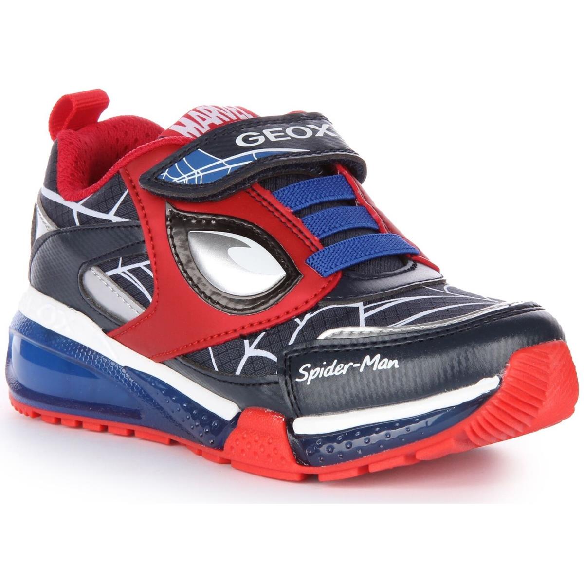 Geox J Bayonyc Avenger Spider Man Light Up Kids Shoe Navy Red US 0.5C - 13.5C