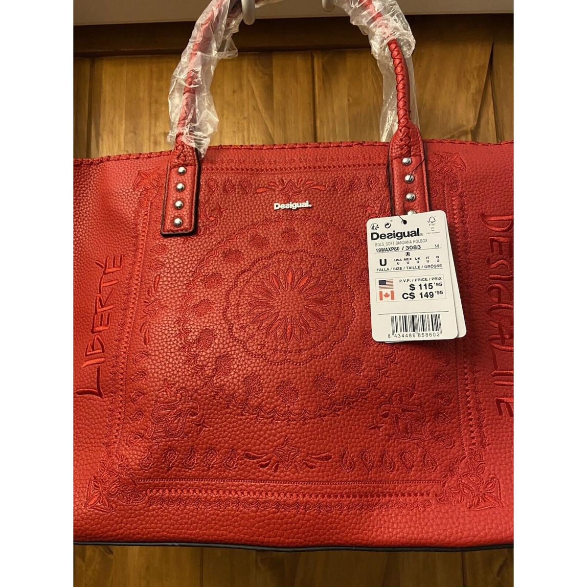 Desigual Purse Bag/ Tote Soft Bandana Design Red-embroidered Design