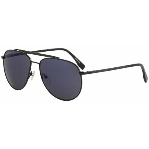 Lacoste L177S-001 Unisex Black Metal Sunglasses Grey/ Blue Mirrored Lens
