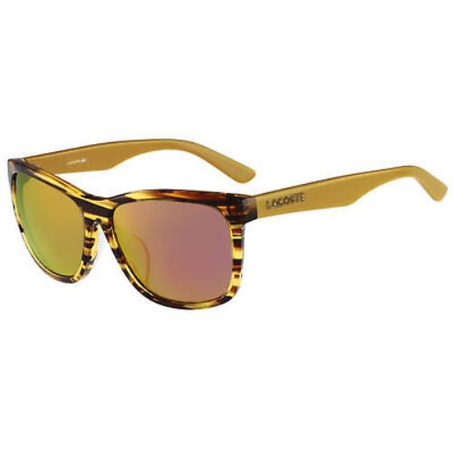 Lacoste L764SA-210 Unisex Striped Brown Sunglasses Green Mirrored Lens