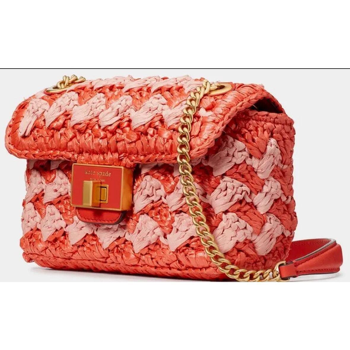 Kate Spade Evelyn Striped Crochet Raffia Small Shoulder Bag Red W/dustbag