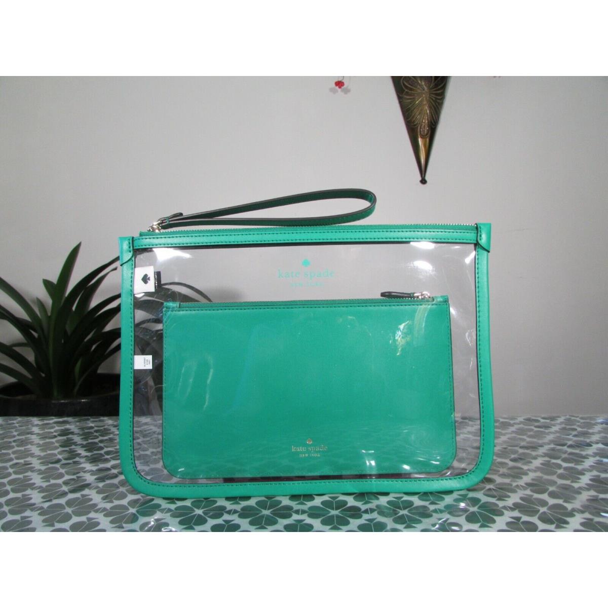 Kate Spade Addle See Through Dual Travel Pouch Clutch Wristlet Snow Pea